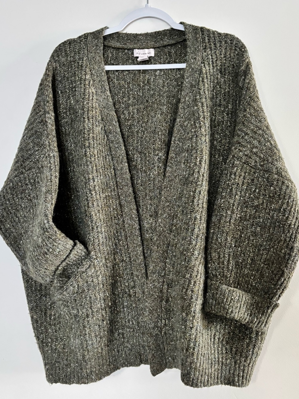 if it were me Olive Green Ribbed Open-Front Cardigan